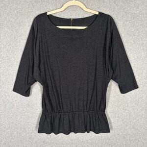 Loft Shirt Small‎ Charcoal Knit Peplum Academia Career Church Royal Twee Capsule